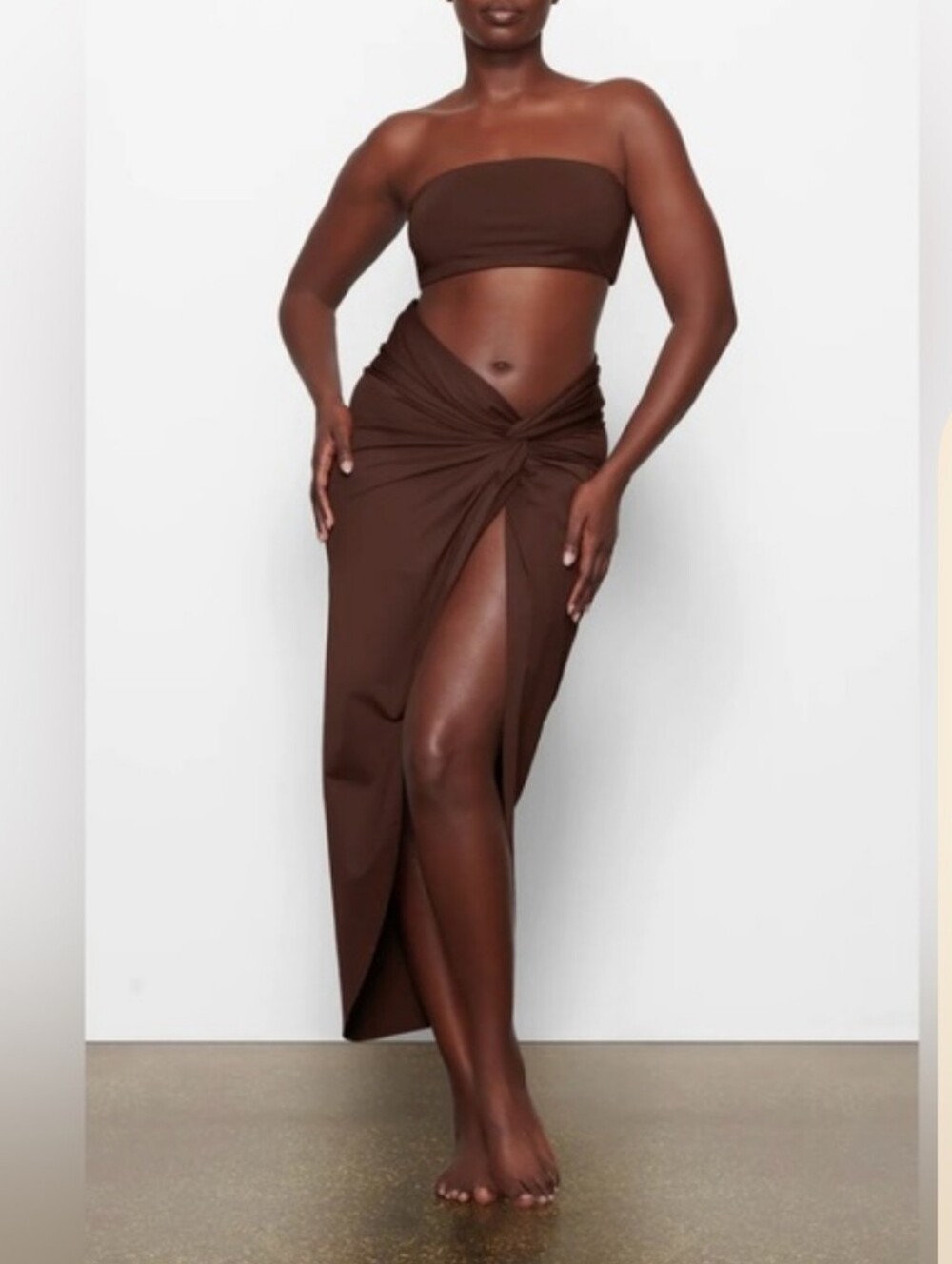 Skims Sarong Swim Skirt Long Ruched Cover Up Beach Wrap Size M Brown